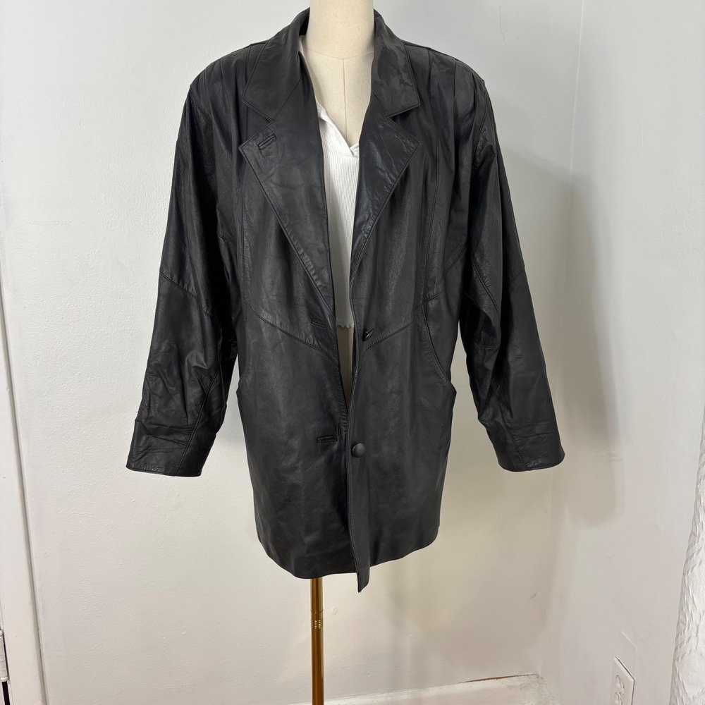 Vtg 80s 90s Black Leather Jacket Womens S Oversized Blaze Grunge Capsule Classic